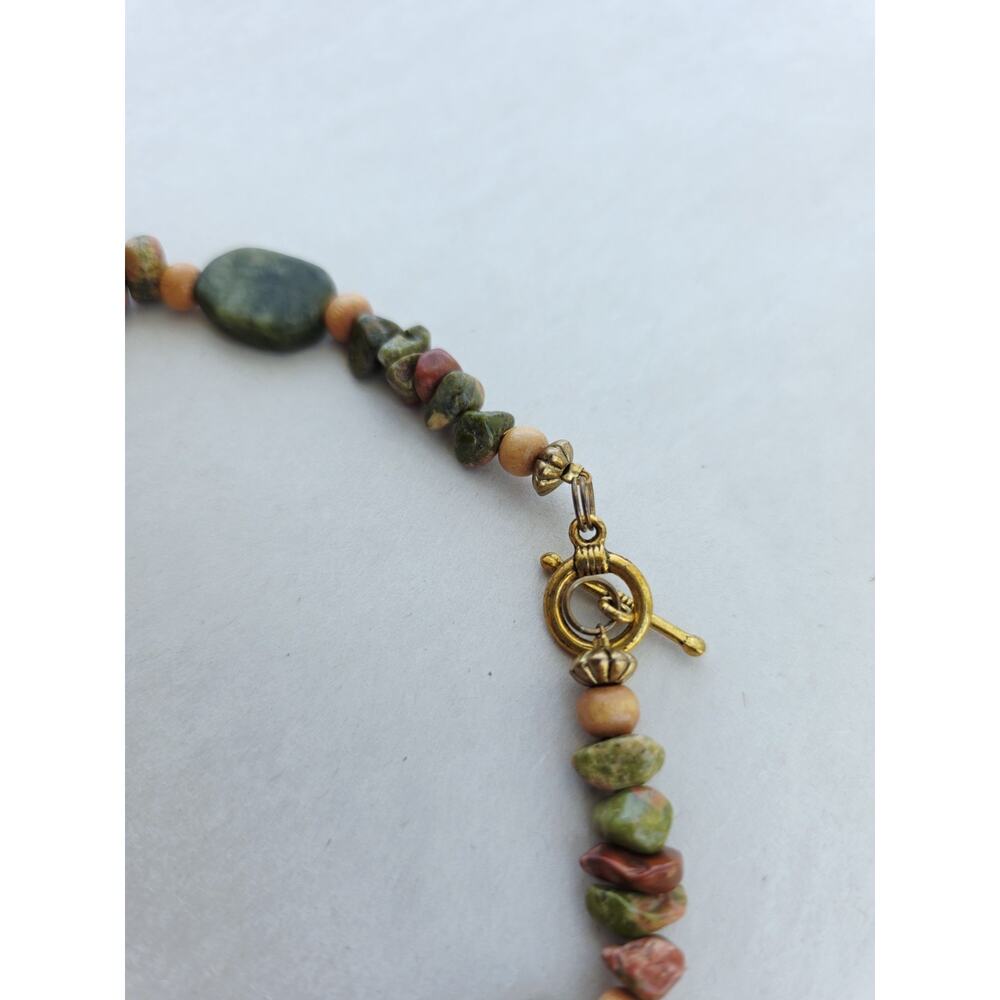 Handmade Gem Stone Beaded Artisan Necklace Nephrite & Unakite Green Choker Boho - Picture 7 of 10